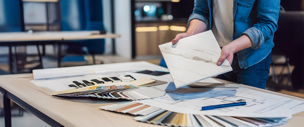 image qui montre la présentation des choix de matériel pour une nouvelle cuisine.