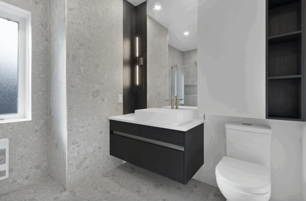 Image qui montre une vanité de salle de bain faite par cuisine summum.